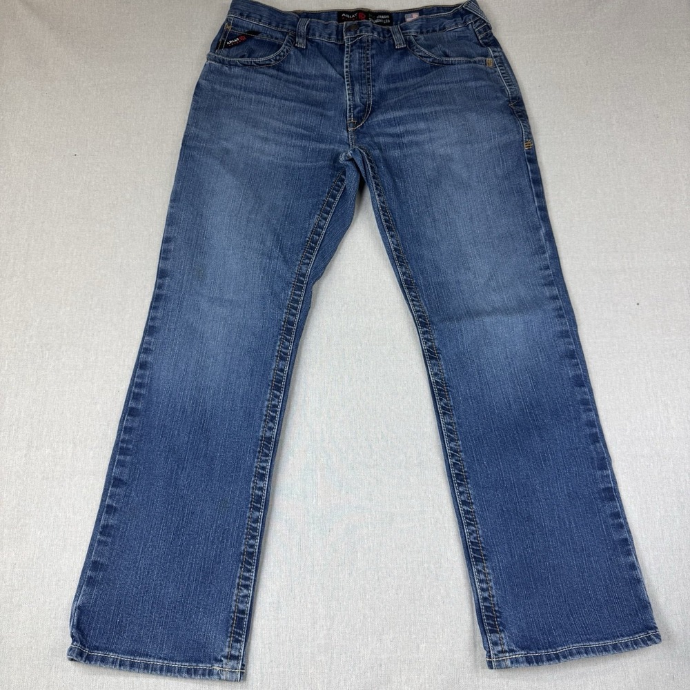 Ariat FR Jeans Mens 34x32 Straight Leg Blue Denim Work Pants 19 ATPV CAT 2